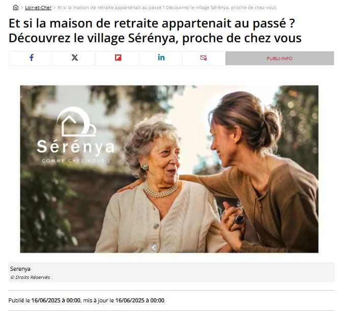 Capture d'article : « Et si la maison de retraite appartenait au passé ? Découvrez le village Sérénya »