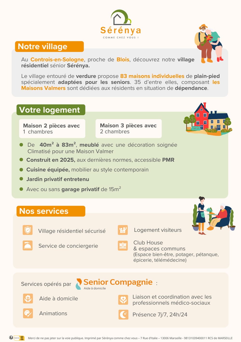 Affiche Sérénya : village résidentiel senior au Controis-en-Sologne, logement et services