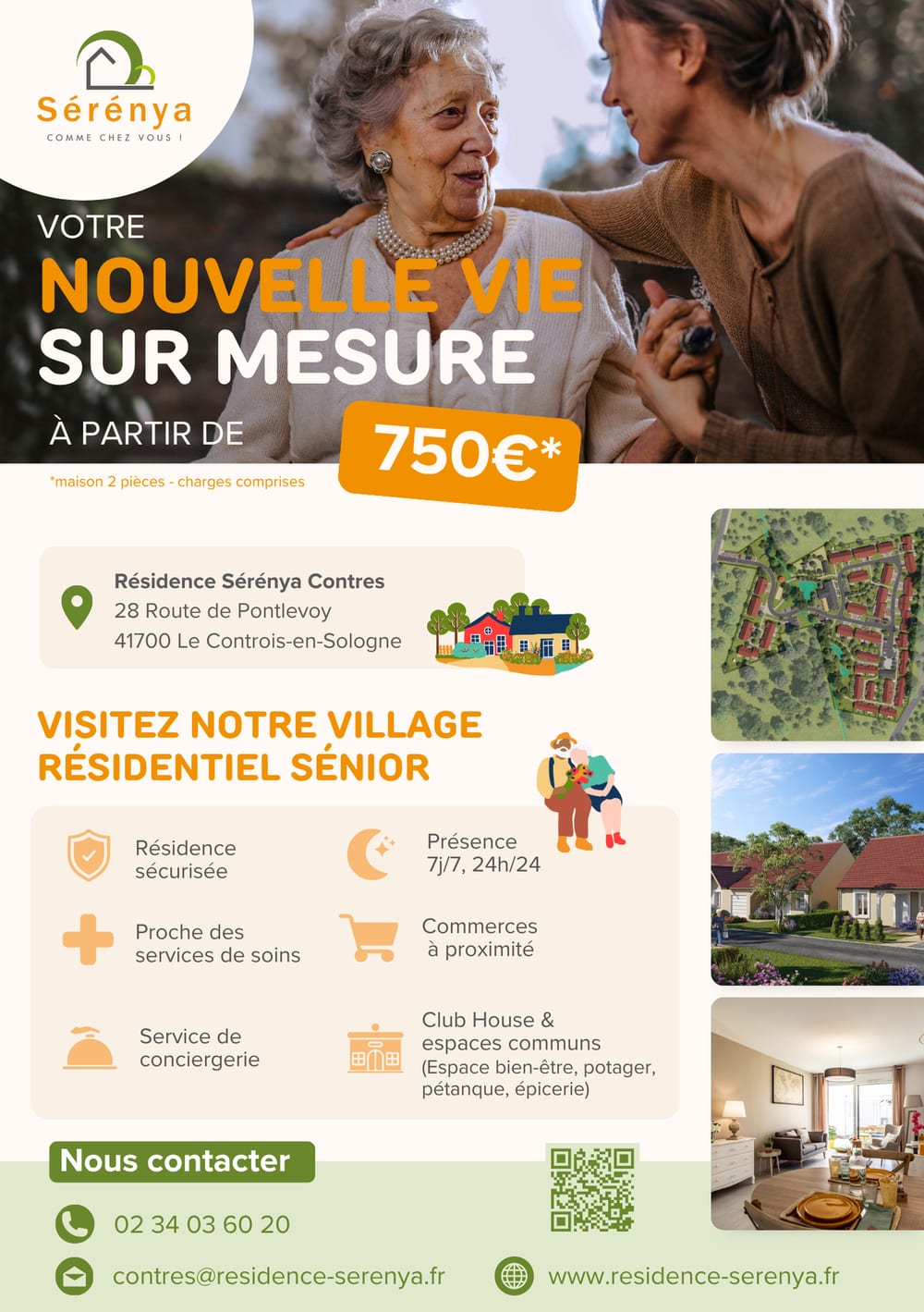 Affiche Sérénya Contres : « Votre nouvelle vie sur mesure à partir de 750 €* »