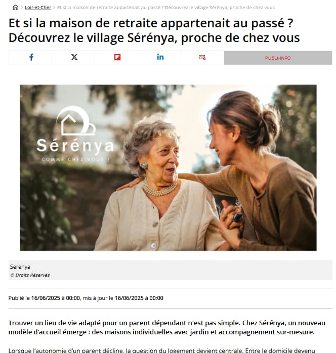 Capture d'article : « Et si la maison de retraite appartenait au passé ? Découvrez le village Sérénya »