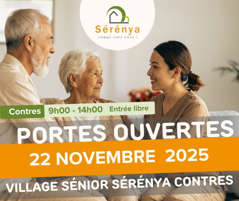 Affiche portes ouvertes du village senior Sérénya Contres, 22 novembre 2025, 9h-14h, entrée libre
